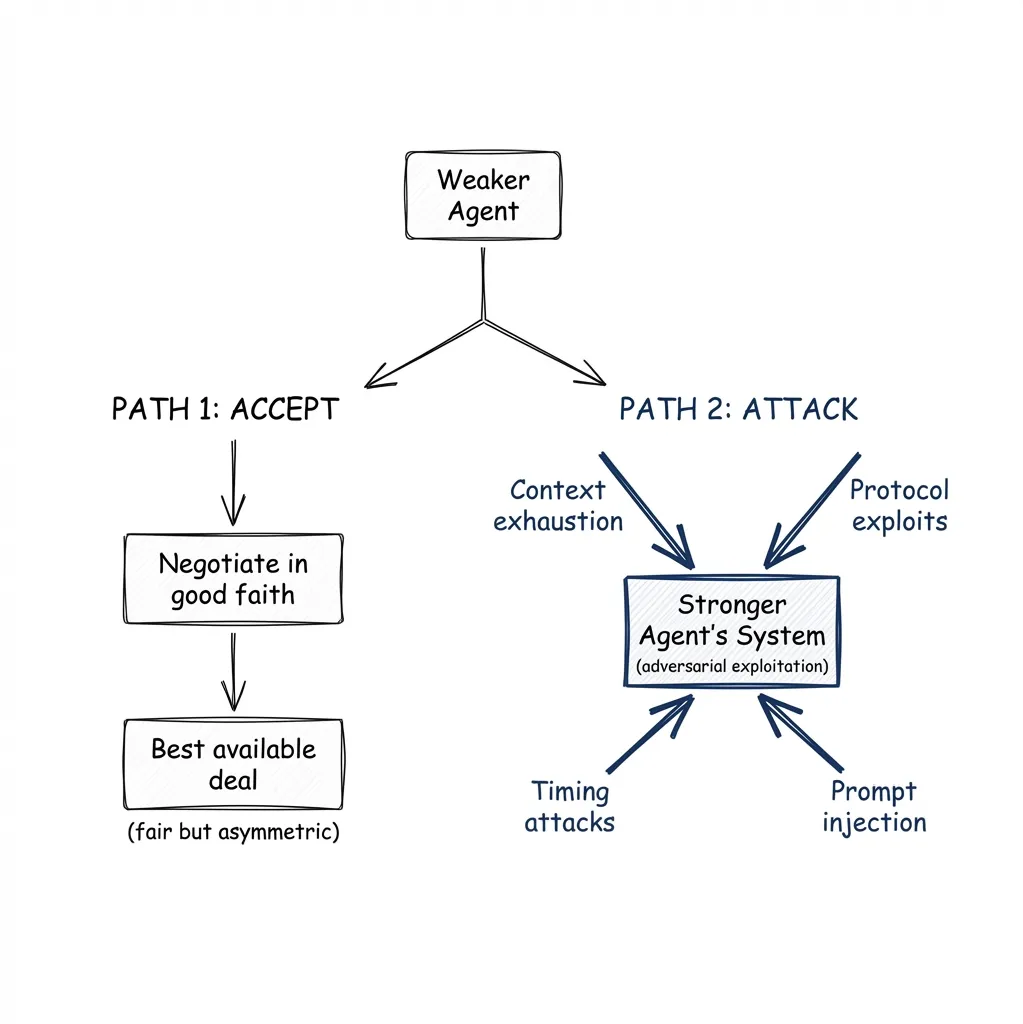 Two paths for the weaker agent: accept the asymmetry or attack the system