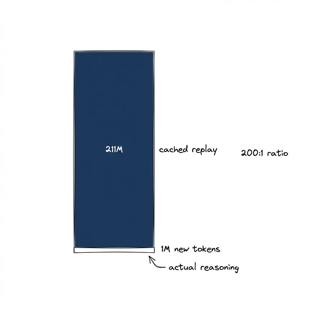 200:1 ratio between cached replay and actual new reasoning